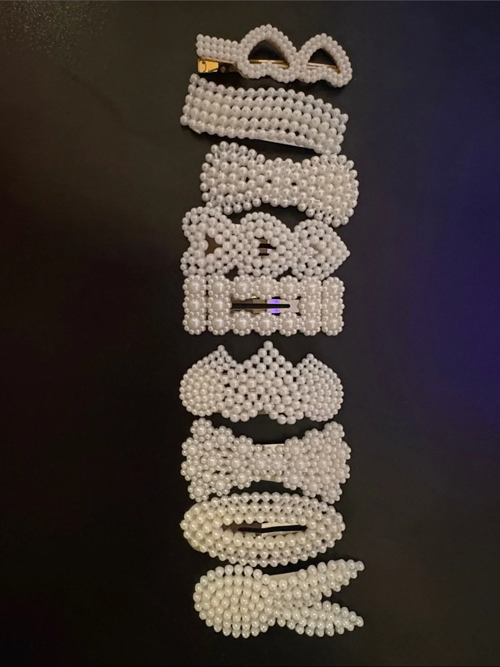 Pearl Beaded Hair Clip Set 9 - White